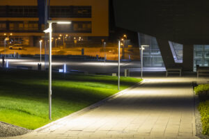 modern university campus with modern illumination at night for Pedestrian lighting safety