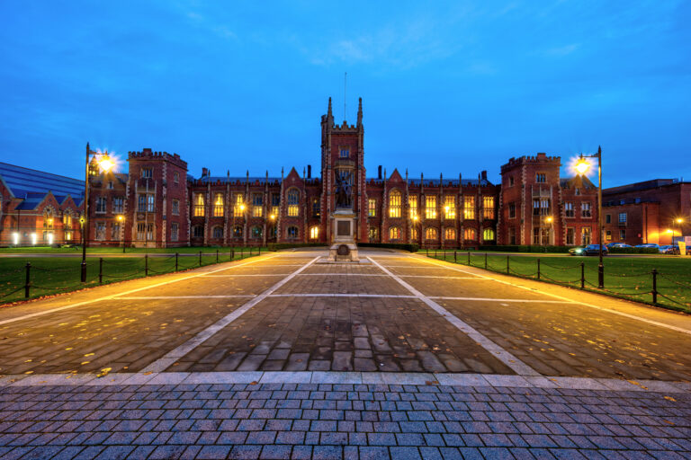 university campus at night with smart lighting for campuses