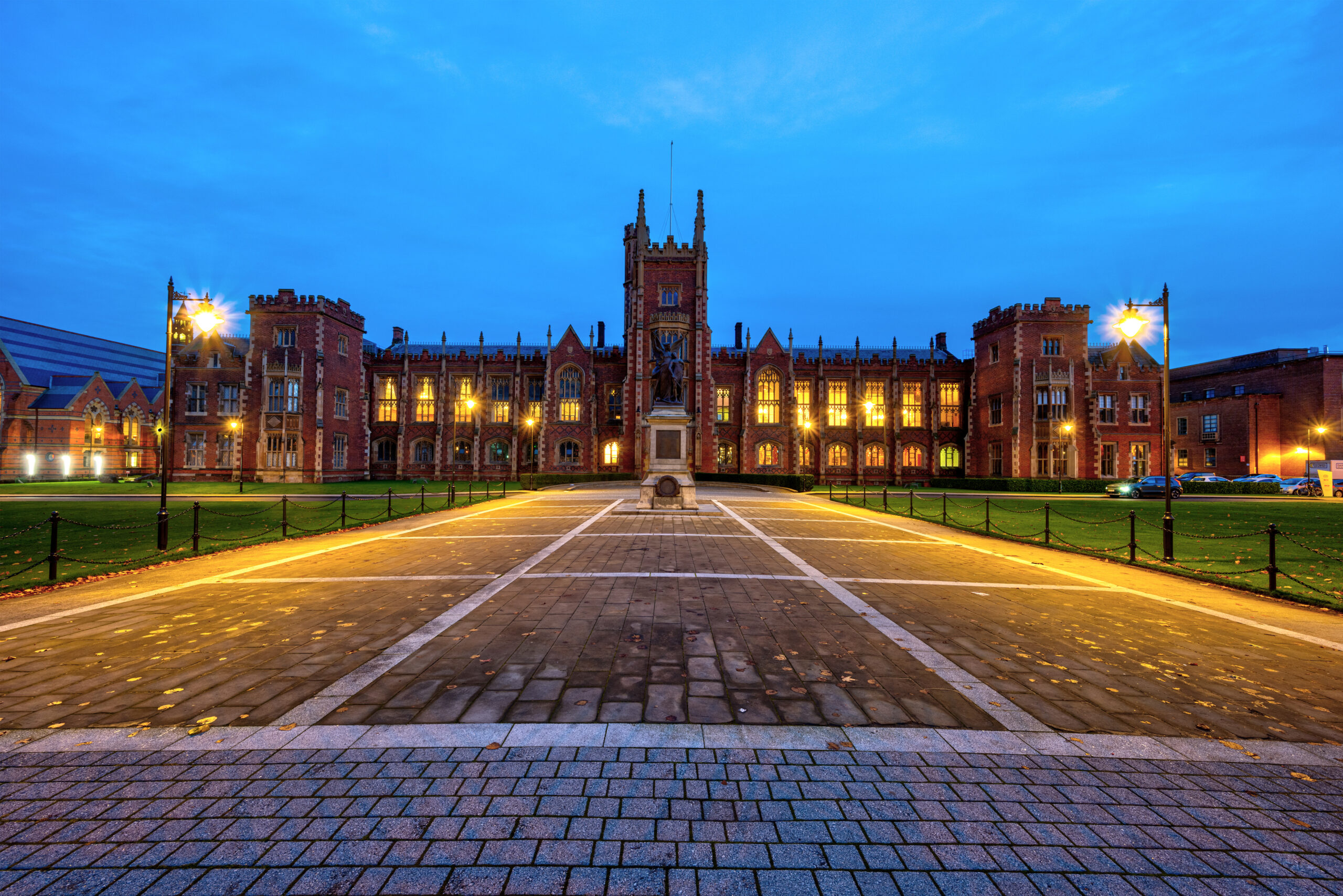 university campus at night with smart lighting for campuses