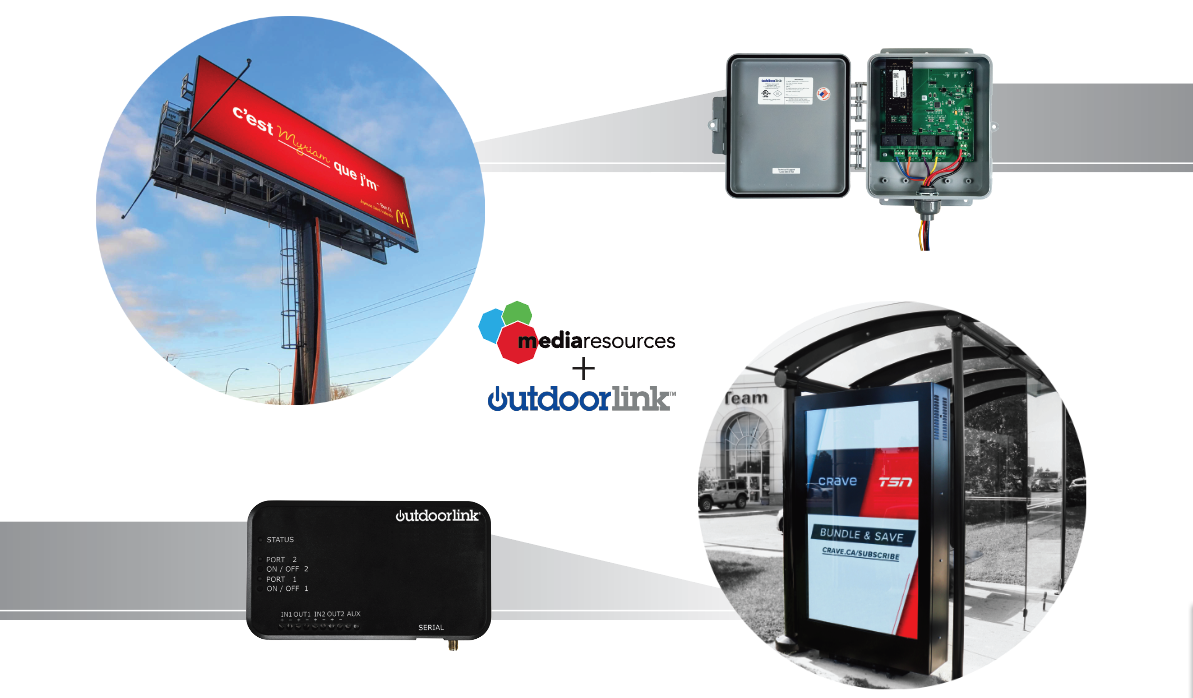 global partnership between Media Resources and Outdoorlink, featuring digital-out-of-home displays, smart controller technology, and remote power management solutions for global DOOH networks.
