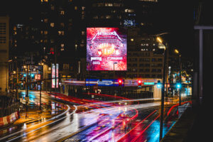 Out-of-Home Billboard screen lit up at night